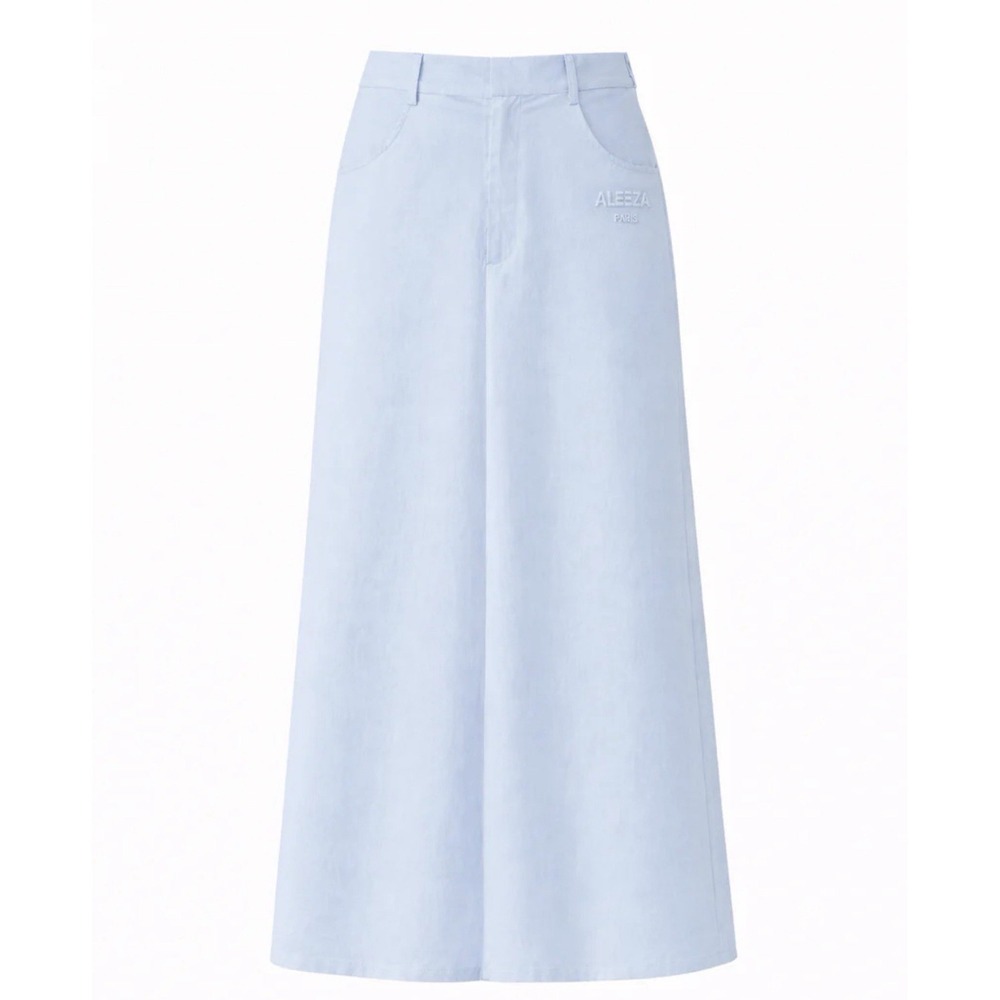 NWT Aleeza Paris Urban Stretch Maxi Skirt Women's XL Pale Blue Pockets MSRP $109